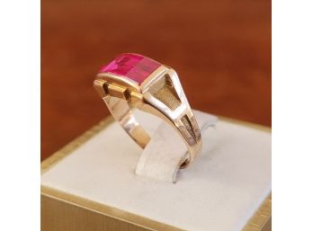10k Yellow Synthetic Ruby Gold Ring Size 5.5