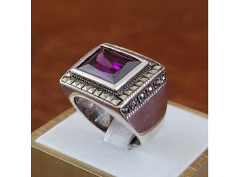Sterling Silver Amethyst & Marcasite Ring Size 6.5