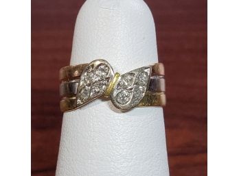 Vintage Petite 18k Tri-colored Gold Diamond Bow Ring 3.9g - Sz 4.25