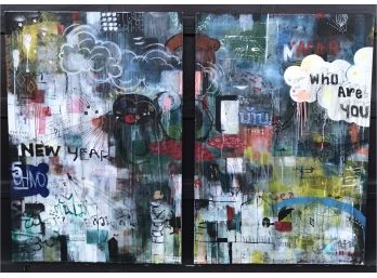 Large Two Panel Abstract Painting/Art Mixed Media