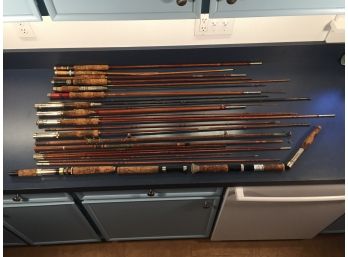 Lot Of Antique And Vintage Fly Rods, Mostly Bamboo, For Parts. Game Getter, Lucky.