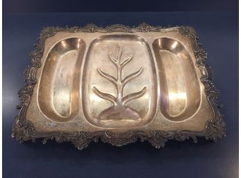 Ornate Antique Silver Plate Meat Platter With Feet And Handles.