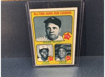 Vintage Topps 1973 All Time Home Run Leaders. Babe Ruth, Hank Aaron, Willie Mays Baseball Card.