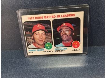 Vintage Topps 1973 Runs Batted In Leaders. Johnny Bench (Reds) Dick Allen (White Sox) Baseball Card.