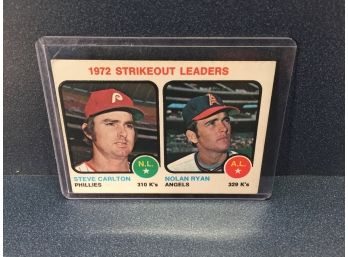 Vintage Topps 1973 Strikeout Leaders Steve Carlton (Phillies) Nolan Ryan (Angels) Baseball Card.