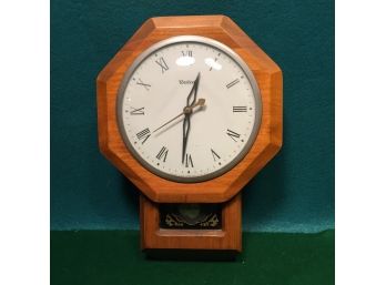 Vintage United USA Wood Octagon Electric Schoolhouse Pendulum Wall Clock. Tested. Keeps Time.