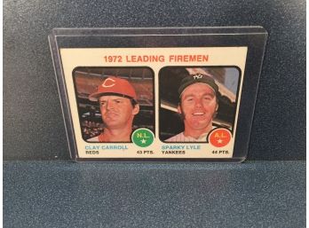 Vintage Topps 1973 Leading Firemen Clay Carroll (Reds) And Sparky Lyle (Yankees) Baseball Card.