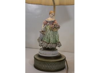 Antique Lamp - Ceramic Woman Holding Basket Of Flowers