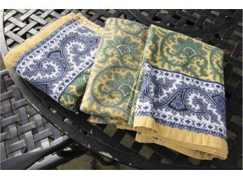 Set Of Three Williams Sonoma Blue And Yellow Paisley Tablecloths