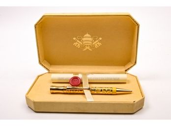 Vintage Gold Ballpoint Pen And Scroll In Yellow Gift Box
