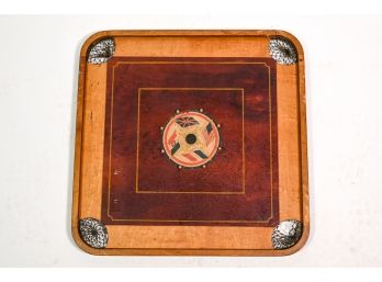 Antique Wooden Games Board With Decorative Inlay And International Flags