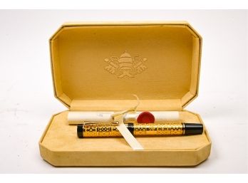 Vintage Gold Fountain Pen And Scroll In Yellow Gift Box