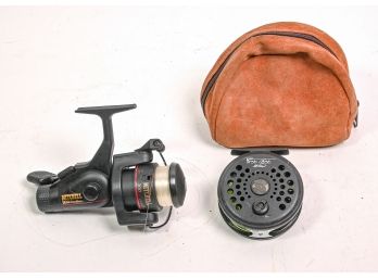 Pair Of Fishing Reels In Suede Pouch