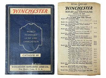 1934 Winchester Catalog 89 & Retail Price List Insert (2/24/34) Winchester Repeating Arms Co New Haven, Conn
