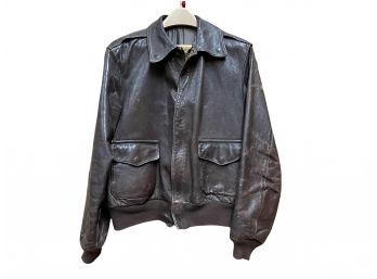 Vintage (1944) Brown Leather Bomber Jacket. This Is The Real Thing!