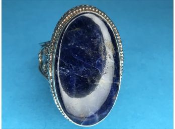 Fabulous Sterling Silver / 925 Large Cocktail Ring With Large Oval Lapis Lazuli - Very Pretty Ring - Nice Gift