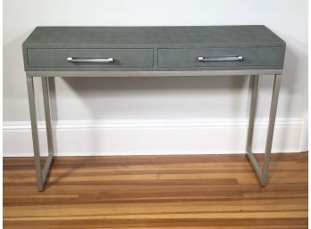 Fantastic Gray Faux Shagreen Console / Sofa Table NICE PIECE - Lucite Handles - Use ANYWHERE - Great Condition