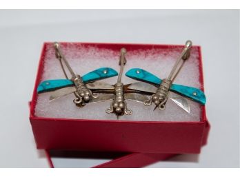3 Gorgeous 925 Silver And Enamel Dragonfly Pins