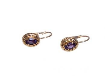 14k Gold Earrings With Purple Stone