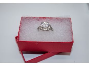 Sterling Silver Engagement Ring With Sparkly Stones - Size 7