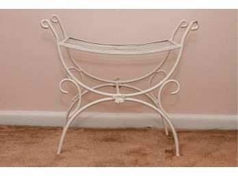 Scrolled White-painted Wrought Iron Vanity Stool