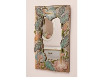 Mirror With Tropical Design Carved, Painted Driftwood Frame