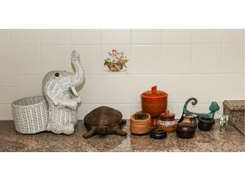 Collection Of Wicker & Rattan African-Themed Decorative Objects