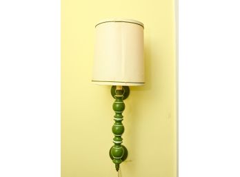 Vintage Wall-mounted Lamp Fixture  With A Green Base And Linen Shade