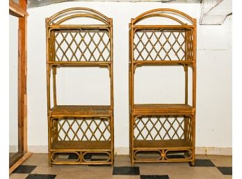 Two Vintage Matching Bamboo And Wicker Shelf Units