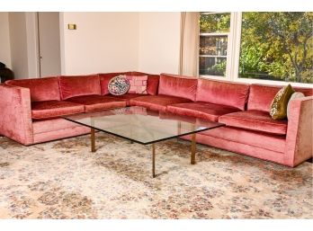 Large Rose-Pink L-Shaped Sectional Sofa