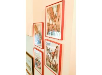 Set Of Four Signed Watercolors Of Peruvian Scenes In Matching Frames