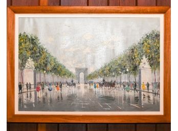 Framed Oil On Canvas Of Parisian Street Scene