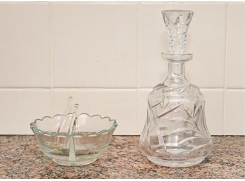 Decanter With Stopper & Divided Glass Dish