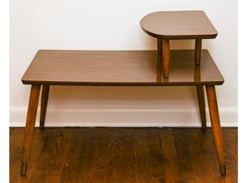 Two-tiered Mid-Century Wooden Side Table On Toothpick Legs