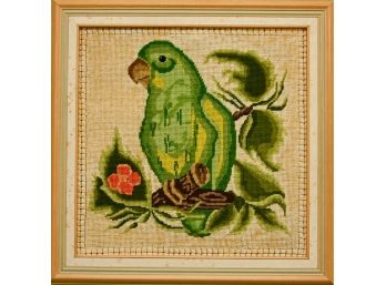 Original Framed Tapestry Of A Green Parrot