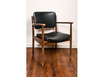 Danish MidCentury Modern Wooden Arm Chair With Padded Vinyl Seat And Back