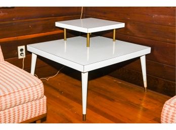 White Modernist Square Two-tiered Side Table
