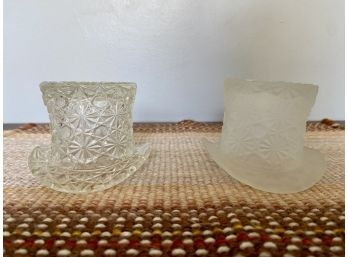 Vintage Fenton Daisy And Buttons Top Hat Clear And Glazed Set Of 2