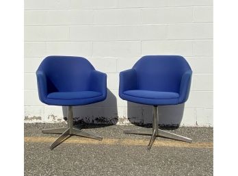 PAIR Of Mid Century Steelcase Cobalt Blue Swivel Lounge Chairs
