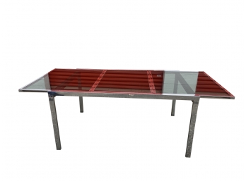 Milo Baughman Style Smoke Glass AndChrome Dining Table