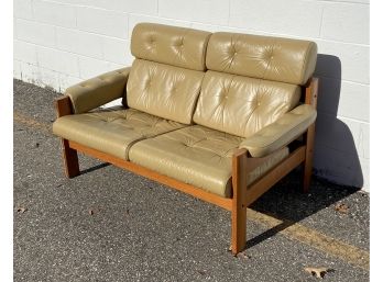 Midcentury Danish Modern Ekornes Teak And Leather 'Amigo' Two-Seat Sofa Loveseat
