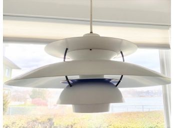 Original MCM White Aluminum Danish  Poul Henningsen  Hanging Lamp With Blue And Red Accents WORKING