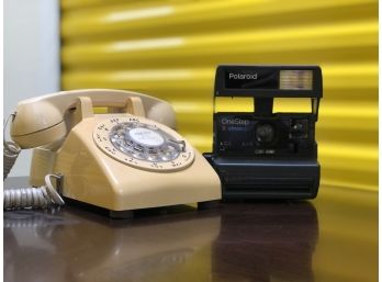 Vintage Poloraid Camera And BELL Dial-up Telephone Condition: Unknown Working Condition Of Phone. Camera Appears To Be In Working Condition