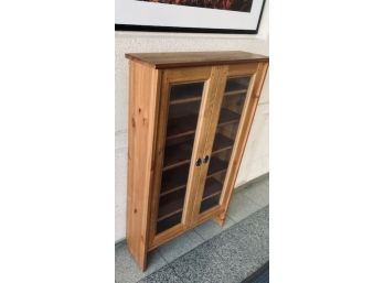 Vintage Solid Pine Display/book Case With Glass Breakfront Doors