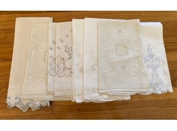 Eight Vintage Off-white Linen-tone Tea Towels