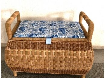 Vera Bradley-style Wicker Storage Bench With Upholstered Seat