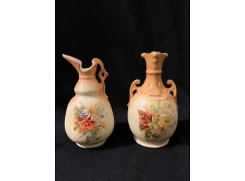 Pairing Of Antique Art Nouveau Robert Hanke-style Pitcher And Carafe