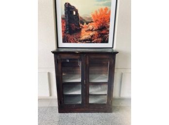 Solid Pine Antique Pie Safe With Glass Doors