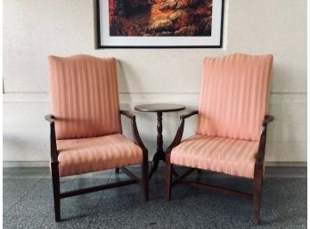 Pair Of Solid Wood Traditional Chippendale Style Armchairs