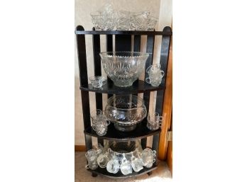 Large Grouping Of Clear Vintage Punch Cups And Punch Bowls